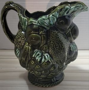 Vintage Green Rubens Original Decorative Pitcher Festive Orchard Japan 6" Tall